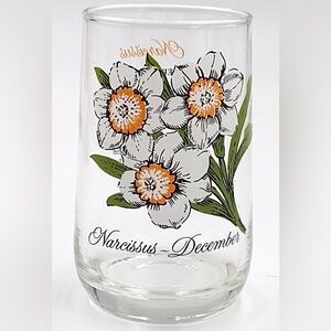 Brockway Narcissus December Glass Tumbler Flower Of The Month Glass 1970s RARE